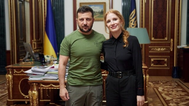 جسیکا چستین بازیگر آمریکایی به دیدار رییس جمهور اوکراین رفت